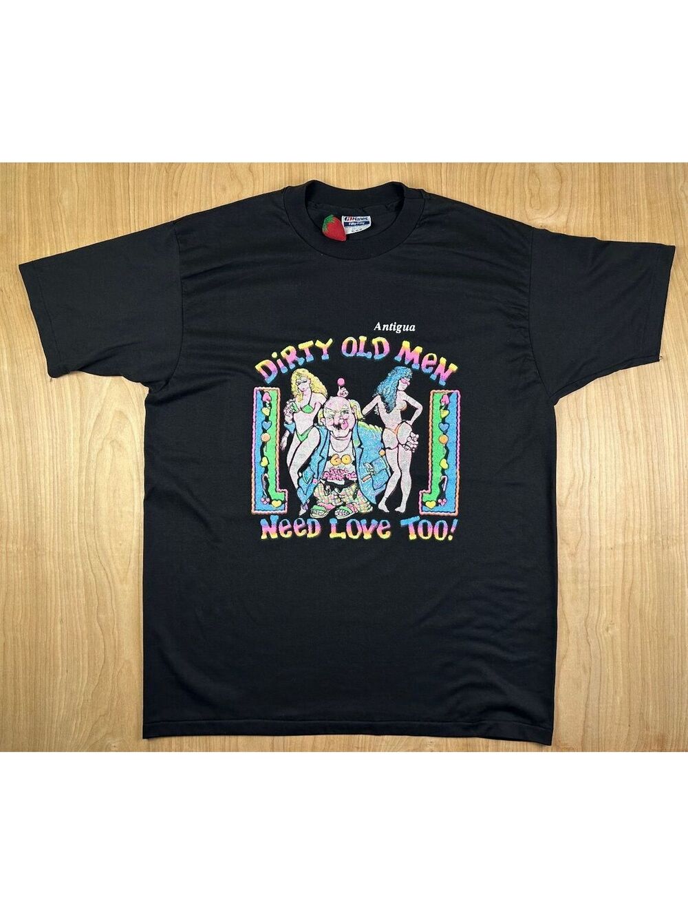 Vtg 80s Antigua Dirty Old Men tshirt Single Stitch xlarge tourist bikini funny